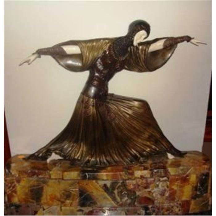 Chiparus - Bronze and Ivory 'Thais' (AFTER ): Stunning Signed bronze and ivory art deco sculpture by Chiparus "Thais" sits on a marble/onyx base. Signed Chiparus, Etling Paris foundry mark and is about 24x6x21.Some variations of marble and patina