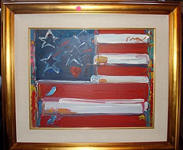 Attributed Peter Max Original Oil On Canvas - Flag: Attributed Original Peter Max oil on canvas, "Flag". Comes beautifully framed and with COA. Approx. size: 30"x36".