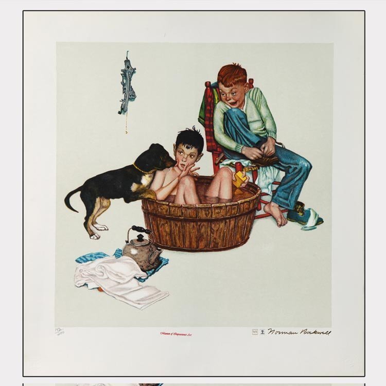 Rockwell Original Gold-Signed Litho Licking Good Bath: Stunning and Rare Norman Rockwell Original Gold serie -Signed Lithograph - Licking Good Bath. Not framed . Ltd Edition 152/200.
