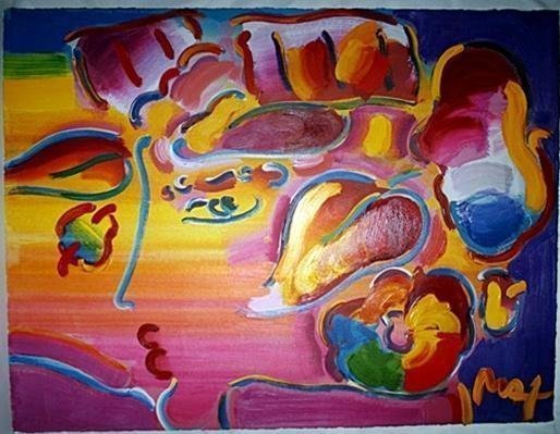 Signed Peter Max Embellished Giclee on Paper Board: Exceptional Signed Peter Max Embellished Giclee on Paper Board. Exceptional Rare Signed Peter Max Embellished Giclee Original on paper board . Nicely Framed . Beauty in all Peter Max collection .