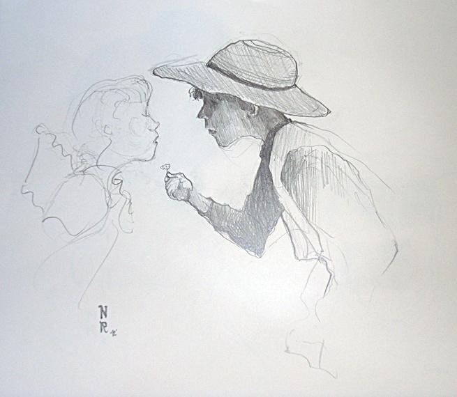 Norman Rockwell Original Drawing- First Love (1 of 1)