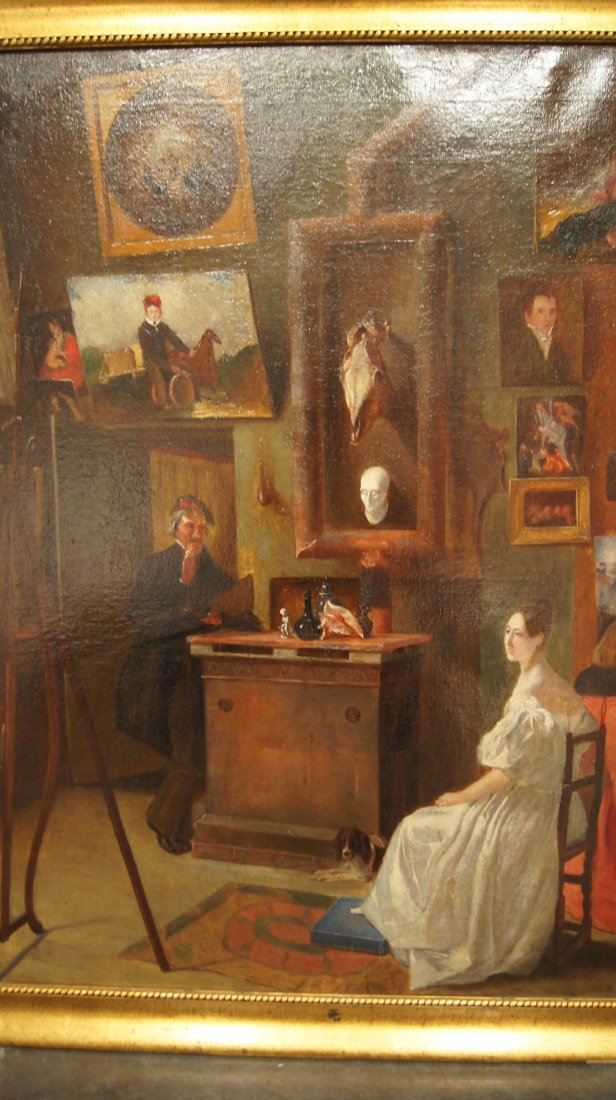 Hermann KOCH 1856-1939 PAINTER STUDIO GERMAN: Hermann KOCH 1856-1939 "MALERATELIER" - "PAINTER STUDIO" SIGNED, dated 1889 OIL ON CANVAS MEASURES: 81 X 65 CM UNFRAMED, 90 X 75 CM FRAMED HERMANN KOCH (um 1889) Maleratelier. Der Künstler an einen O