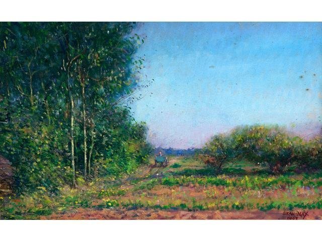 Leon GIRAN-MAX 1867-1927 FRENCH LANDSCAPE DATED 1908: Léon GIRAN-MAX (1867 - 1927) "Paysage à la charette" Pastel, gouache SIGNED, DATED 1908 GLAZED. MEASURES: 50 x 31 cm UNFRAMED, 61 X 42 cm FRAMED. WORLDWIDE SHIPPING - 70 EUR