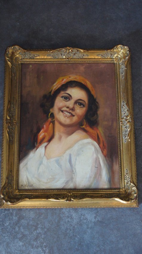 Marie-Louise PICHOT 1885-? FRENCH GIRLS PORTRAIT: Marie-Louise PICHOT 1885-?, PORTRAIT OF FRENCH GIRL, OIL ON CANVAS, FRENCH, SIGNED, FRAMED. MEASURES: 41 X 30 CM UNFRAMED, 50 X 39 CM FRAMED. WORLDWIDE SHIPPING - 50 EUR