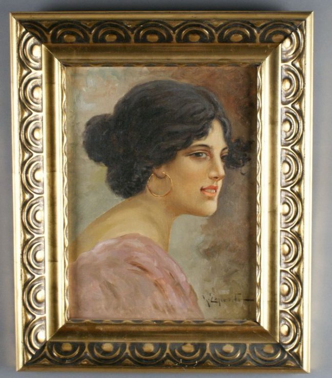 Gaetano ESPOSITO 1858-1911 ITALIAN PORTRAIT: Gaetano ESPOSITO 1858-1911. PORTRAIT OF NEAPOLITAN BEAUTY. OIL ON CANVAS LAID ON BOARD. SIGNED. L.R. Size of frame: 54 X 44 CM. Size of image: 40 X 30 CM. WORLDWIDE SHIPPING - 60 EUR