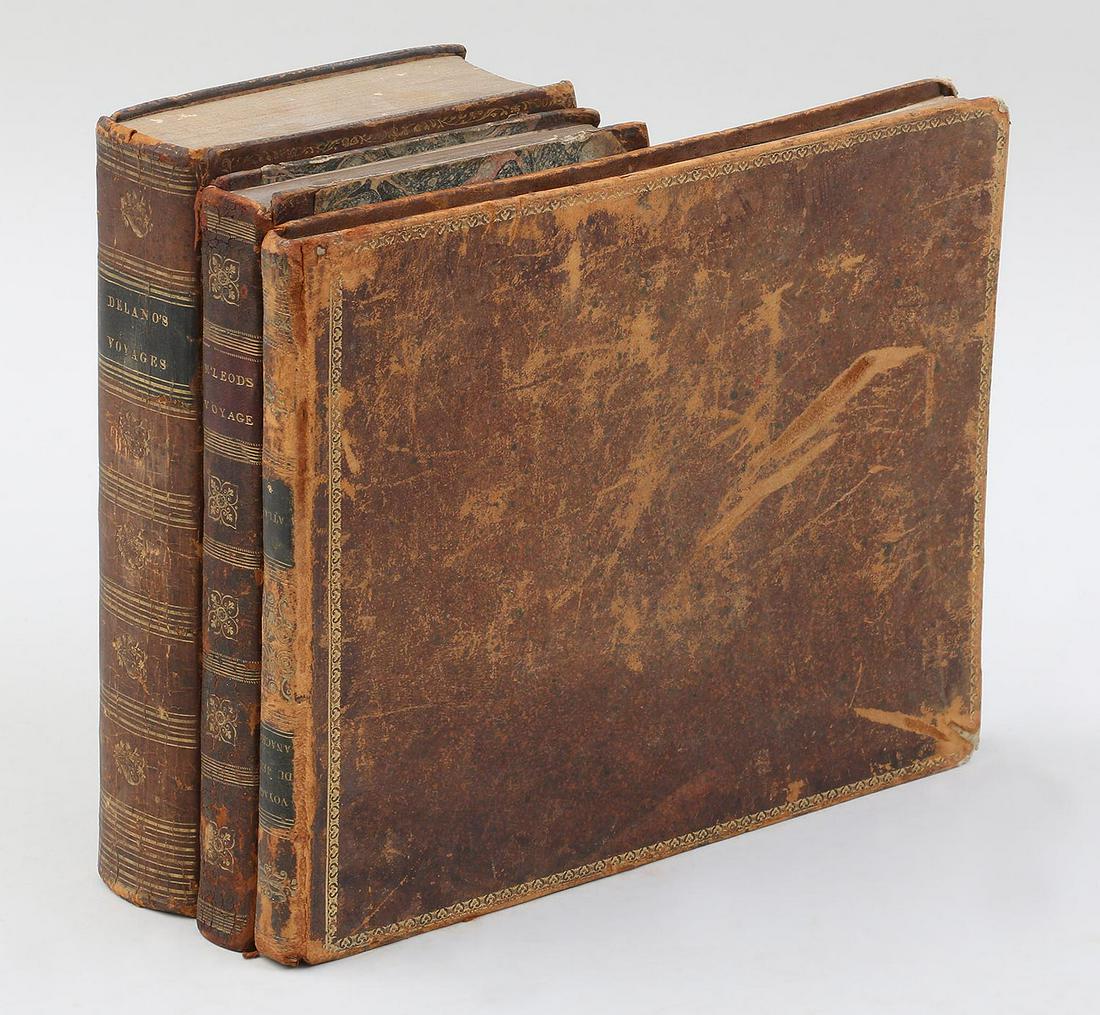 Group of (3) 19th century Voyage books: Group of (3) 19th century Voyage books, to include: ''Voyage of His Majesty's Ship Alceste,'' by John M'Leod Surgeon, 1818, London: John Murray, second edition, including five colored aquatints and po