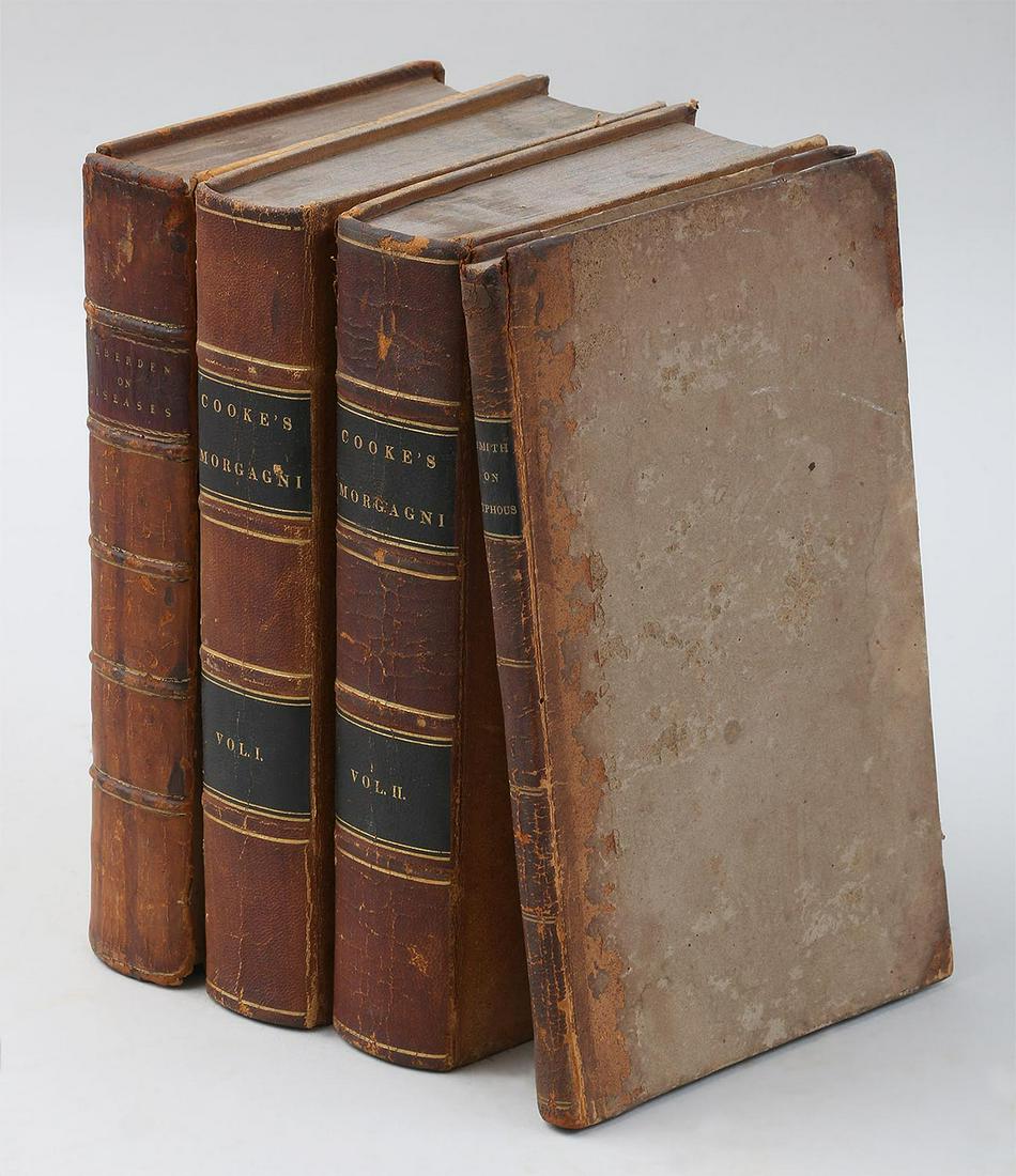 19th century books on Diseases: Group of (4) 19th century books on Diseases, to include: ''A Practical Essay on Typhous Fever'' by Nathan Smith M.D., 1824, New York: E. Bliss and E. White, 85 pages; ''The Seat and Causes of Diseases