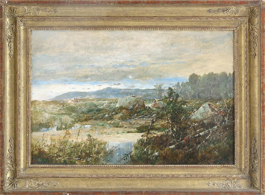 WILLIAM LOUIS SONNTAG SR (American, 1822-1900): WILLIAM LOUIS SONNTAG SR (American, 1822-1900), rocky basin landscape, oil on canvas, signed and dated ''97'' lower right. Lightly waving at top right corner. Canvas 16-1/4''h, 24-1/4''w.