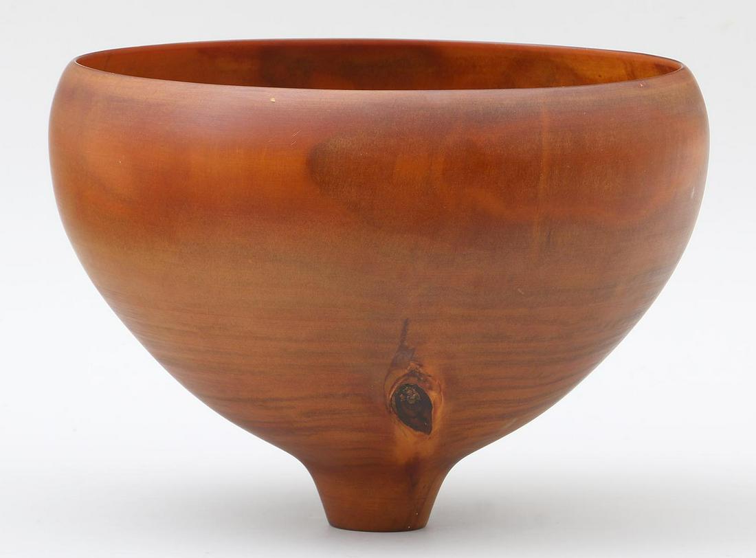 Ron Kent (American, b.1931), turned wood bowl: Ron Kent (American, b.1931), turned wood bowl on small foot, signed on bottom. Minor nicks. 8-1/2''h, 11-3/4''dia.