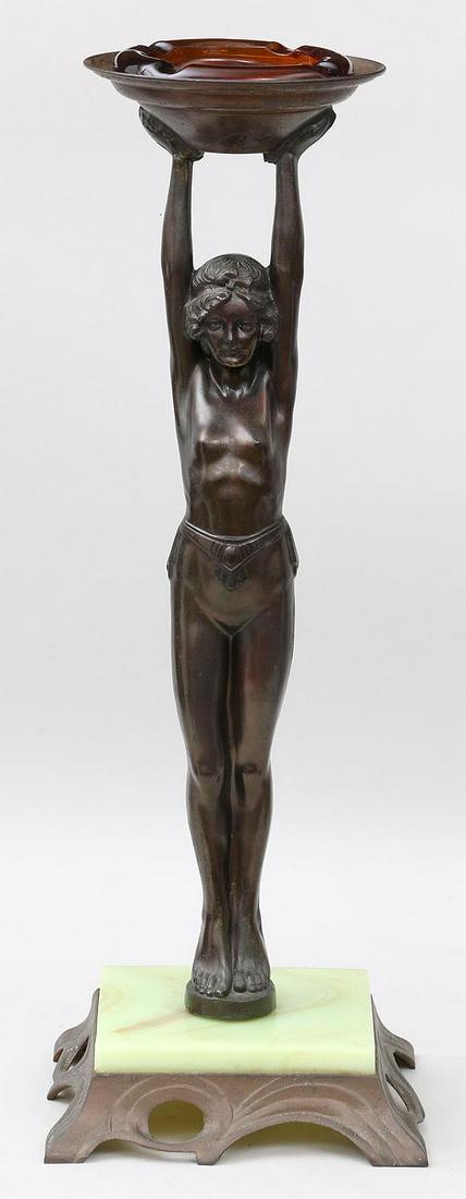 Art Deco figural cast metal standing ashtray (1 of 8)