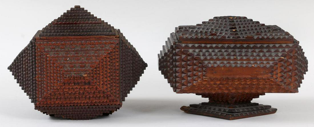 Group of (2) wood tramp art boxes (1 of 8)