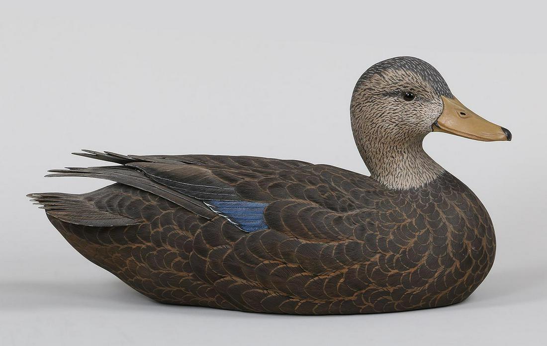 Black Duck by Shane Muhs (Fred's son): Black Duck by Shane Muhs (Fred's son), Hampton Bays, N.Y., signed and dated ''1992'' on bottom. Shane has won many world class ribbons and is considered a top carver. The bird is in excellent conditio