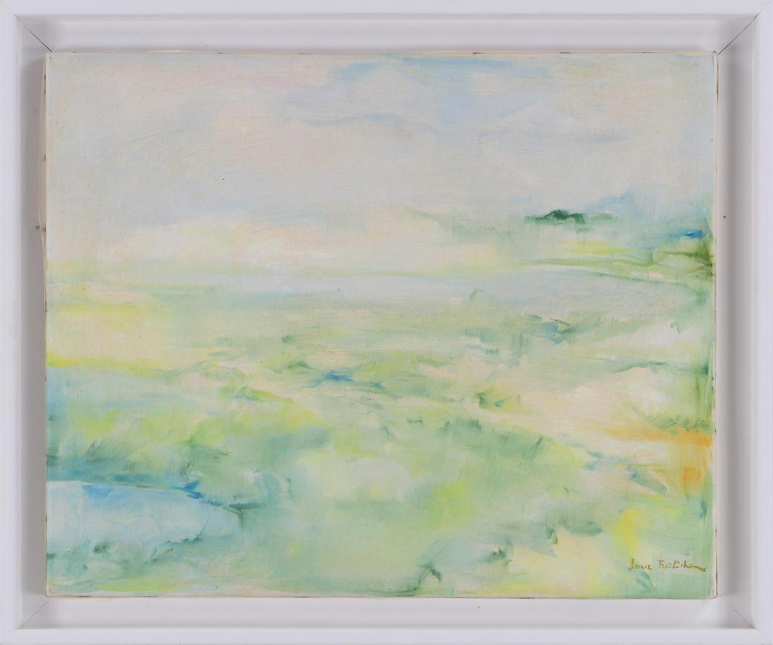 JANE NIEDERHOFFER FREILICHER (American, 1924-2014): JANE NIEDERHOFFER FREILICHER (American, 1924-2014), landscape, oil on canvas, signed lower right. Float mounted, minor dirt and grime. Canvas 18-1/4''h, 22''w.