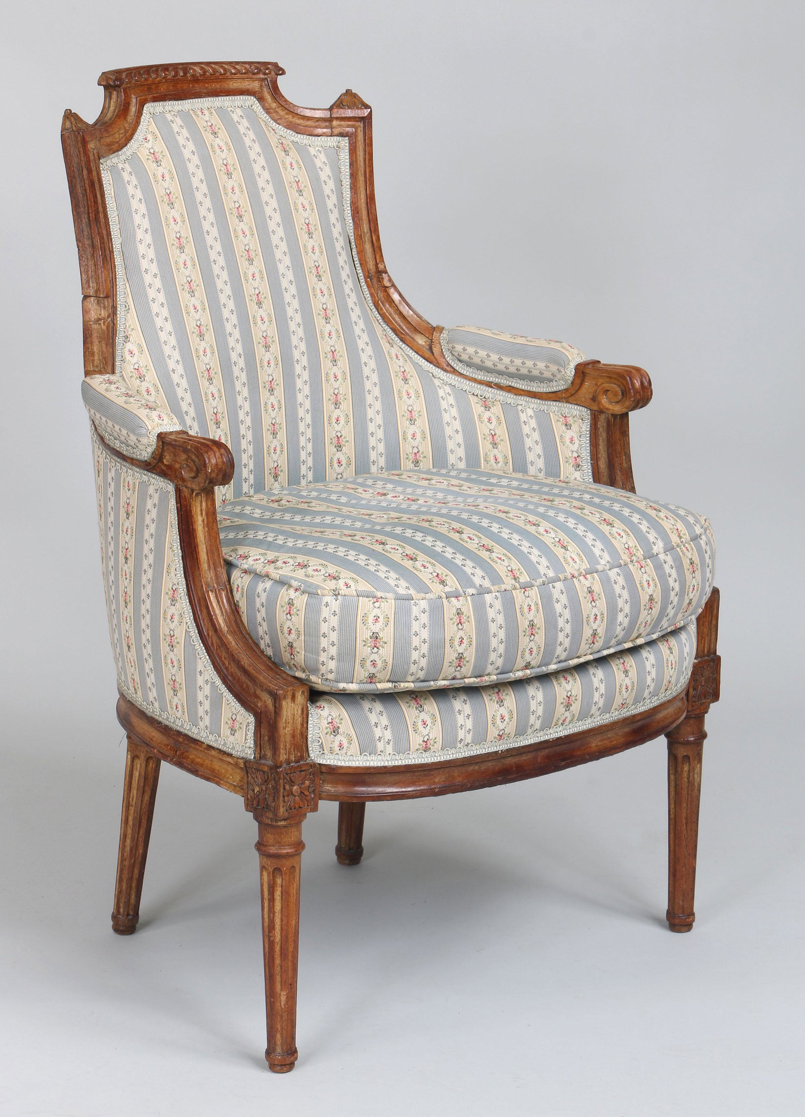Diminutive Louis XVI bergere: Diminutive Louis XVI bergere. Some repairs. 33-3/4''h, 23-1/2''w, 22-3/4''d.