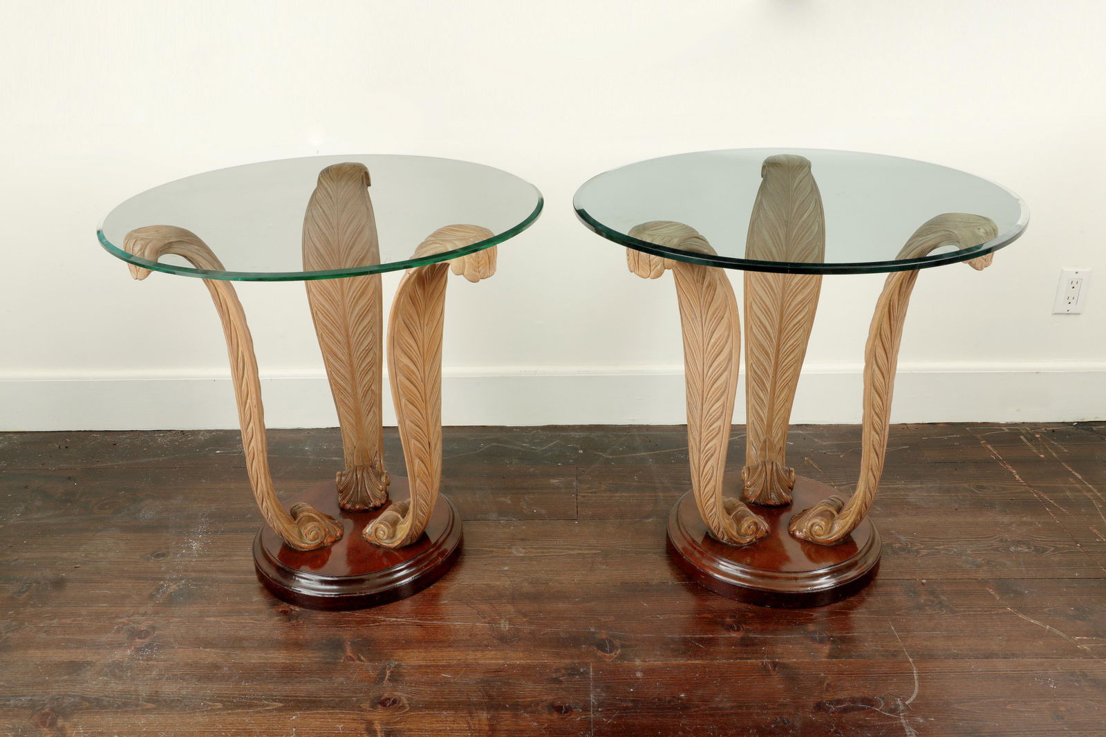 Pair of carved feather plume side tables (1 of 7)