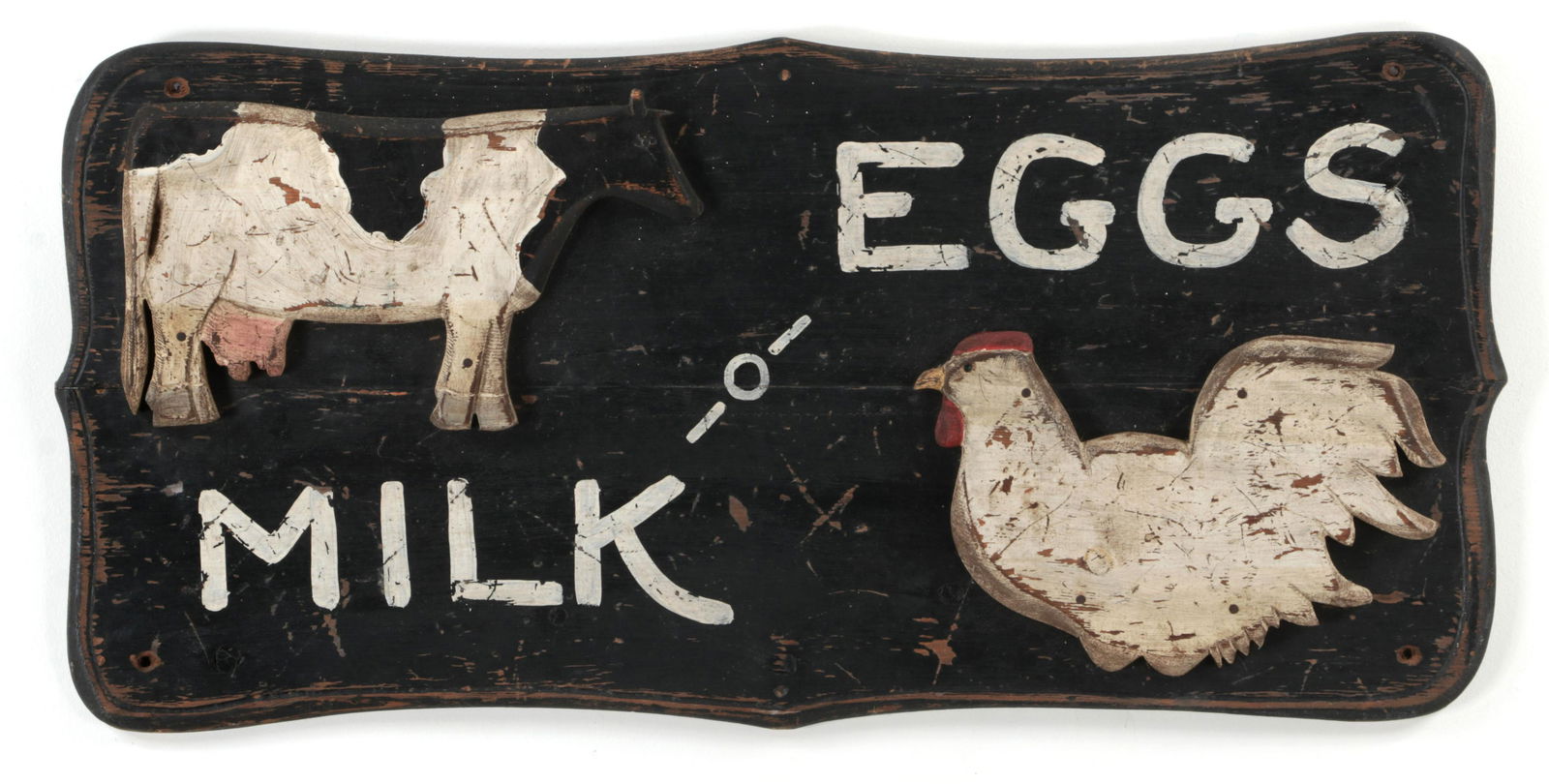 "Eggs, &, Milk," painted sign (1 of 4)