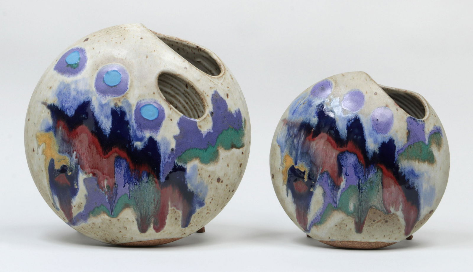 Pair of (2) abstract oval ceramic vases (1 of 5)