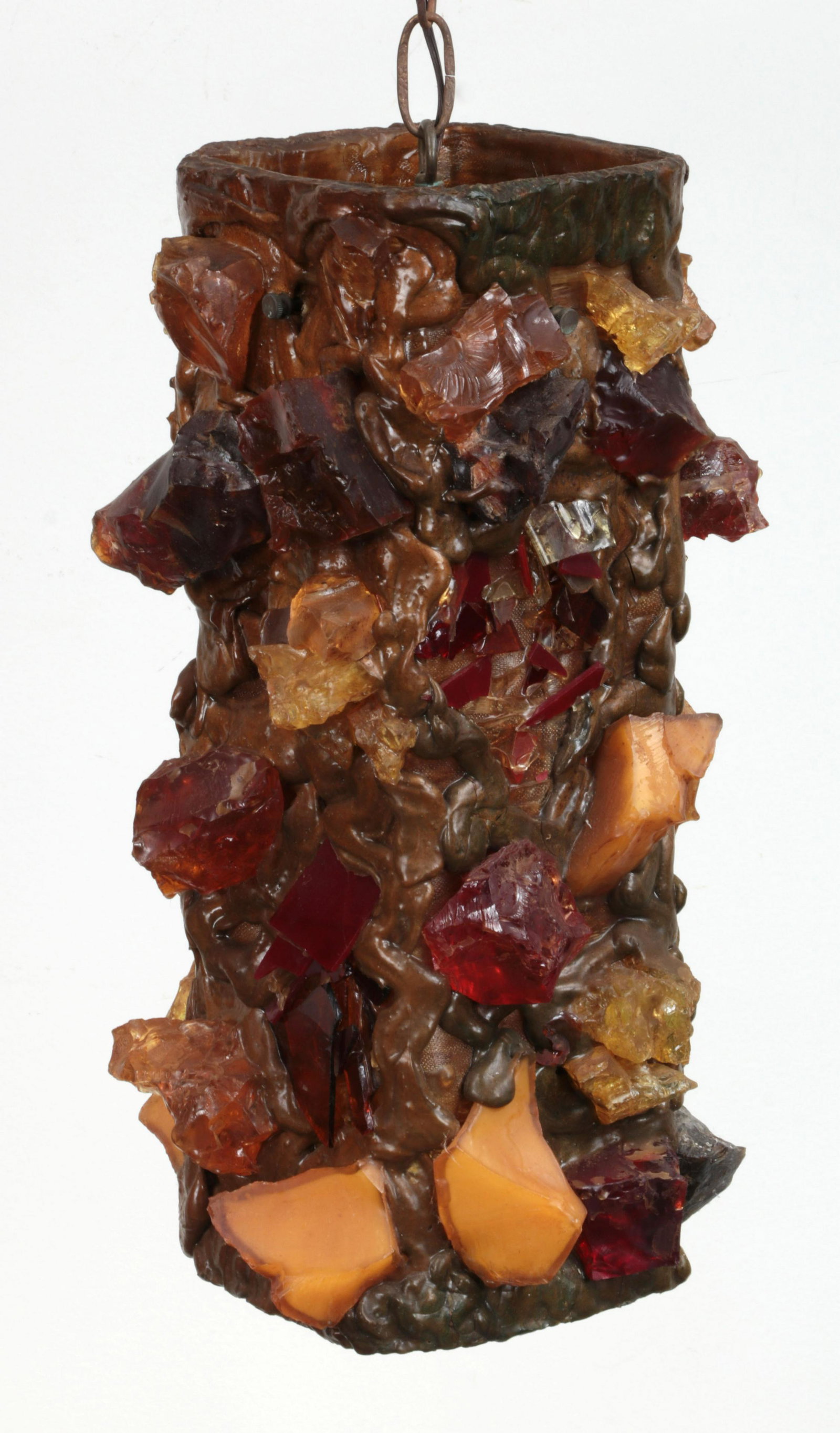 Composite hanging light fixture: Composite hanging light fixture with applied resin pieces. 17-3/4''h.
