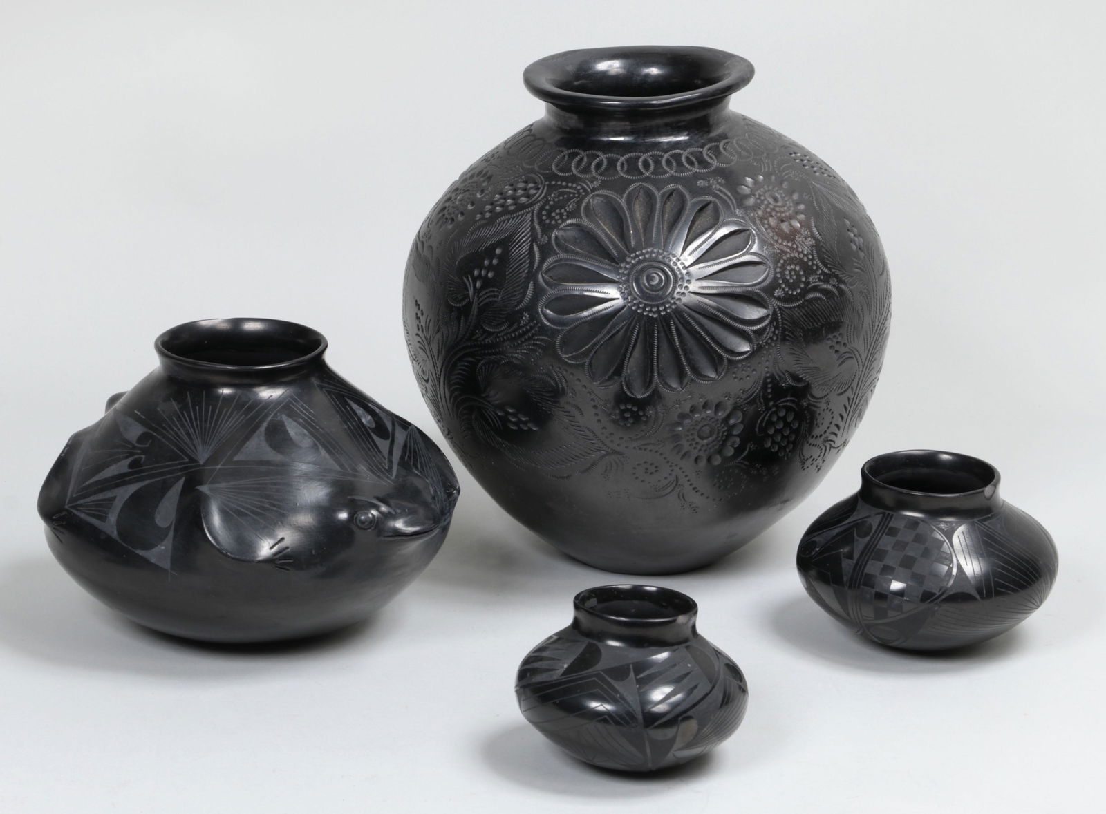 Group of (4) Mexican Barro Negro pottery items (1 of 13)