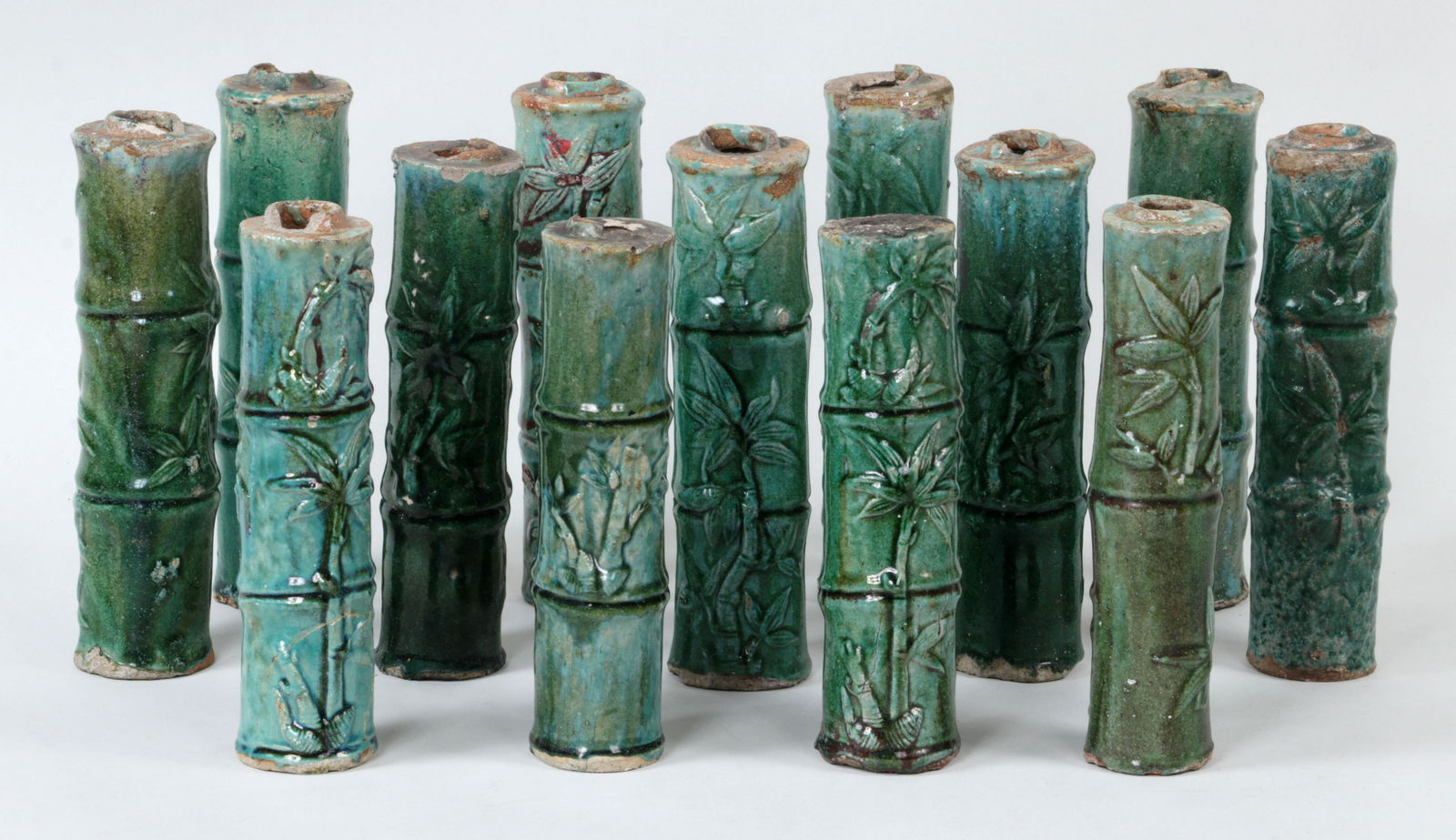 Set of (13) stackable ceramic bamboo pieces (1 of 3)