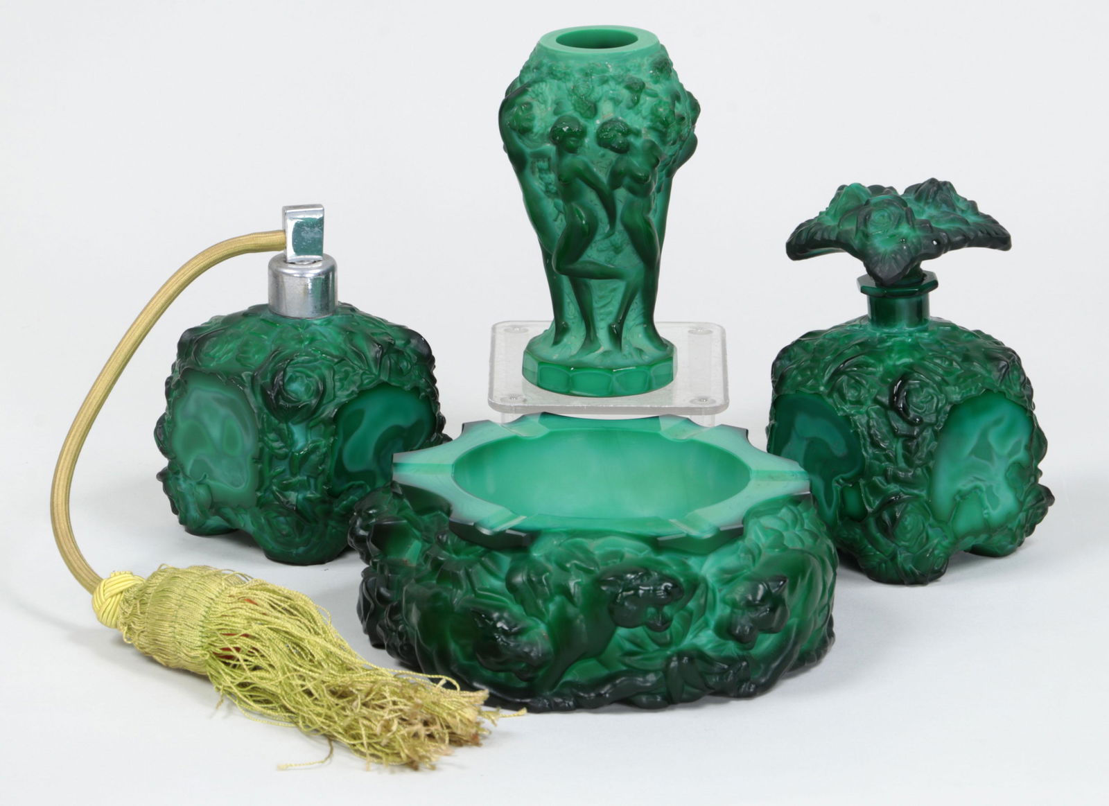 Group of (4) Czechoslovakian malachite glass items (1 of 6)