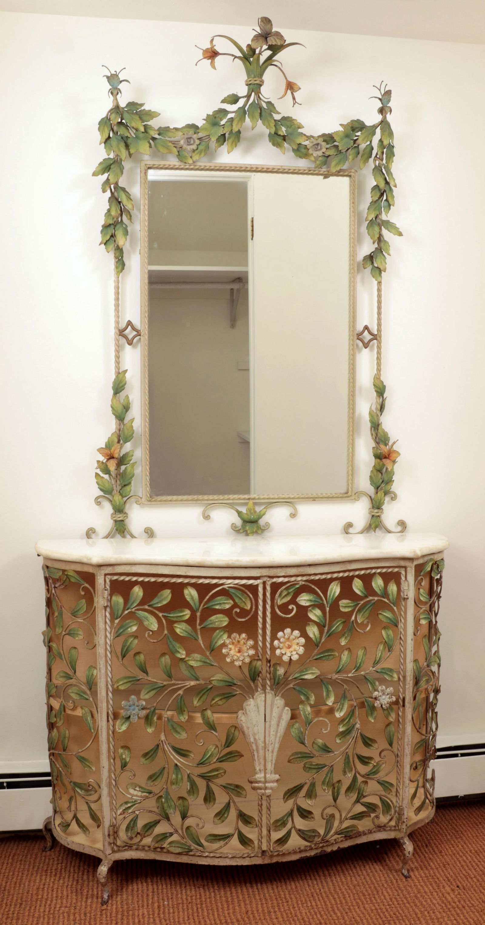 Continental tole marble top cabinet and mirror (1 of 5)