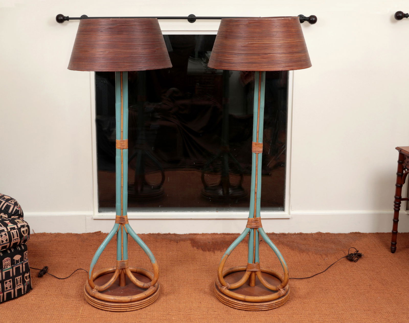 Pair of mid 20th century bamboo floor lamps (1 of 5)