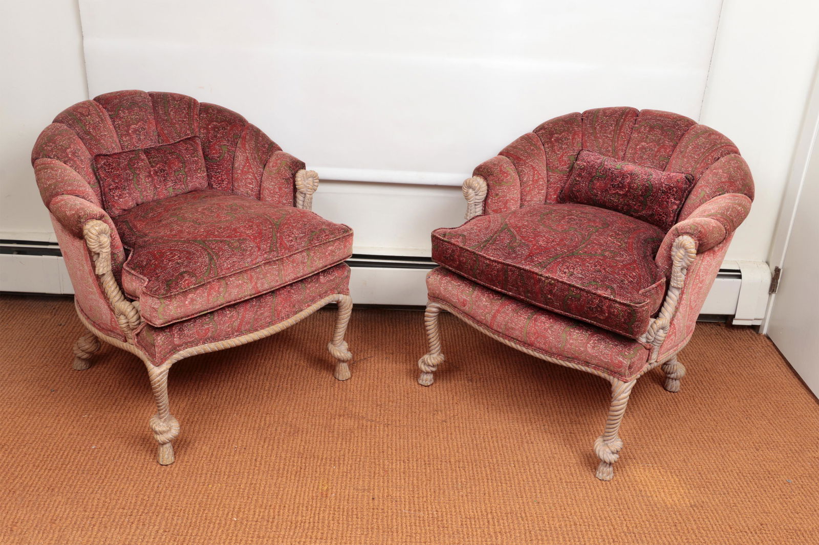 Pair of carved faux rope arm chairs (1 of 4)
