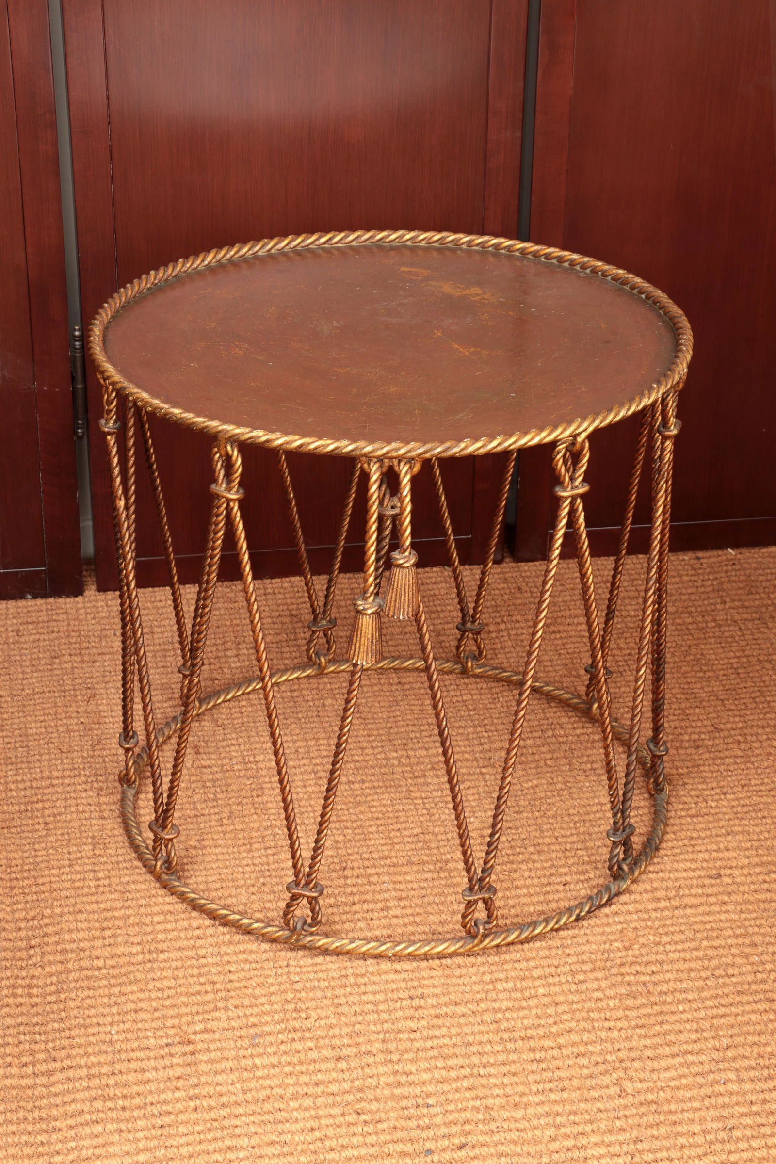 Gilt iron drum form side table (1 of 3)