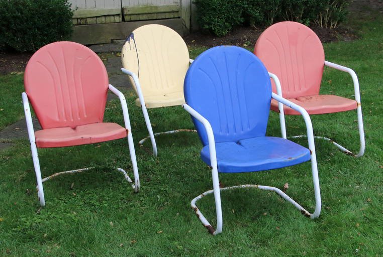 Set Of (4) Mid Century Sheet Metal Chairs