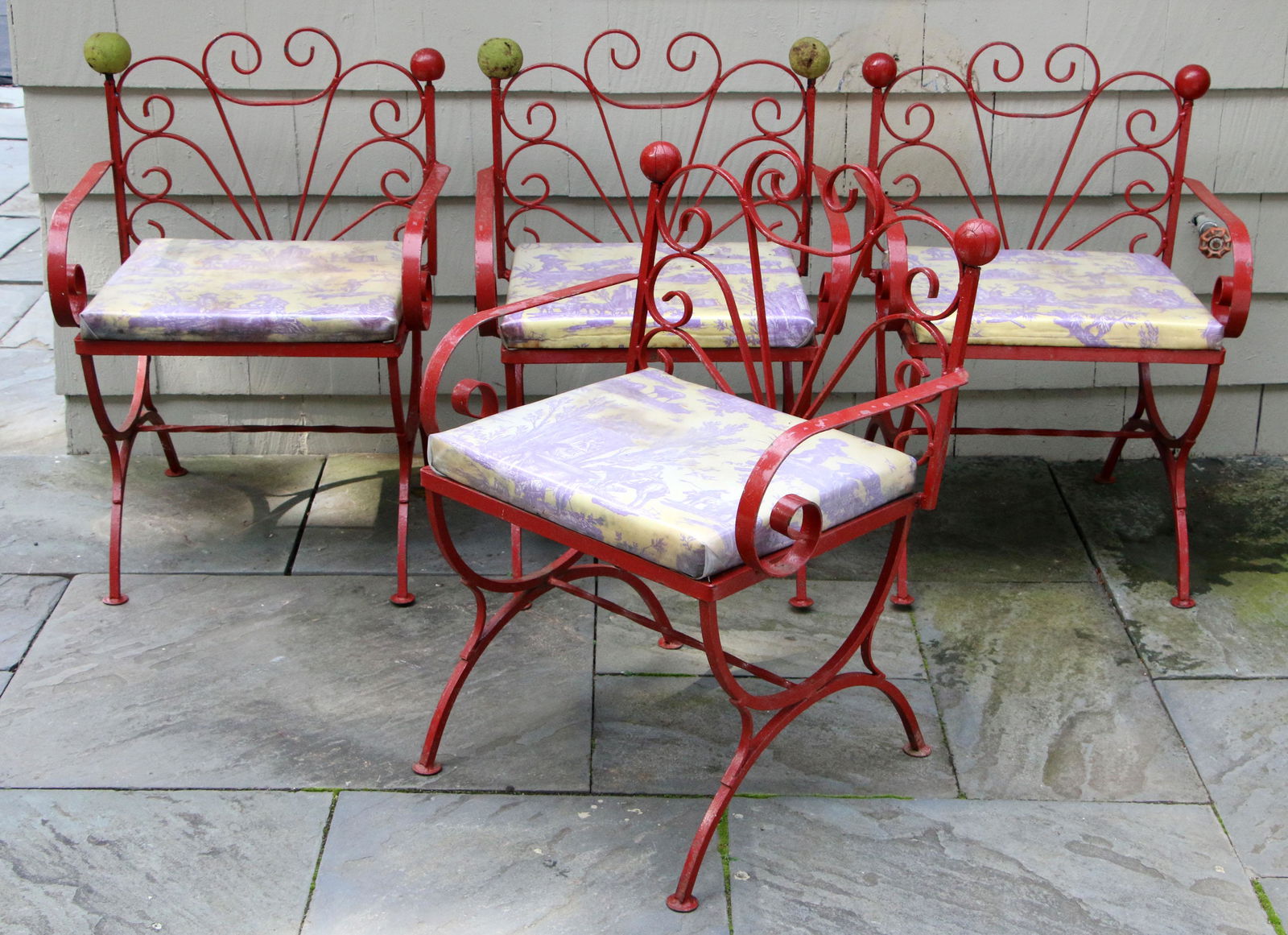 Set of (4) small wrought iron patio armchairs (1 of 5)