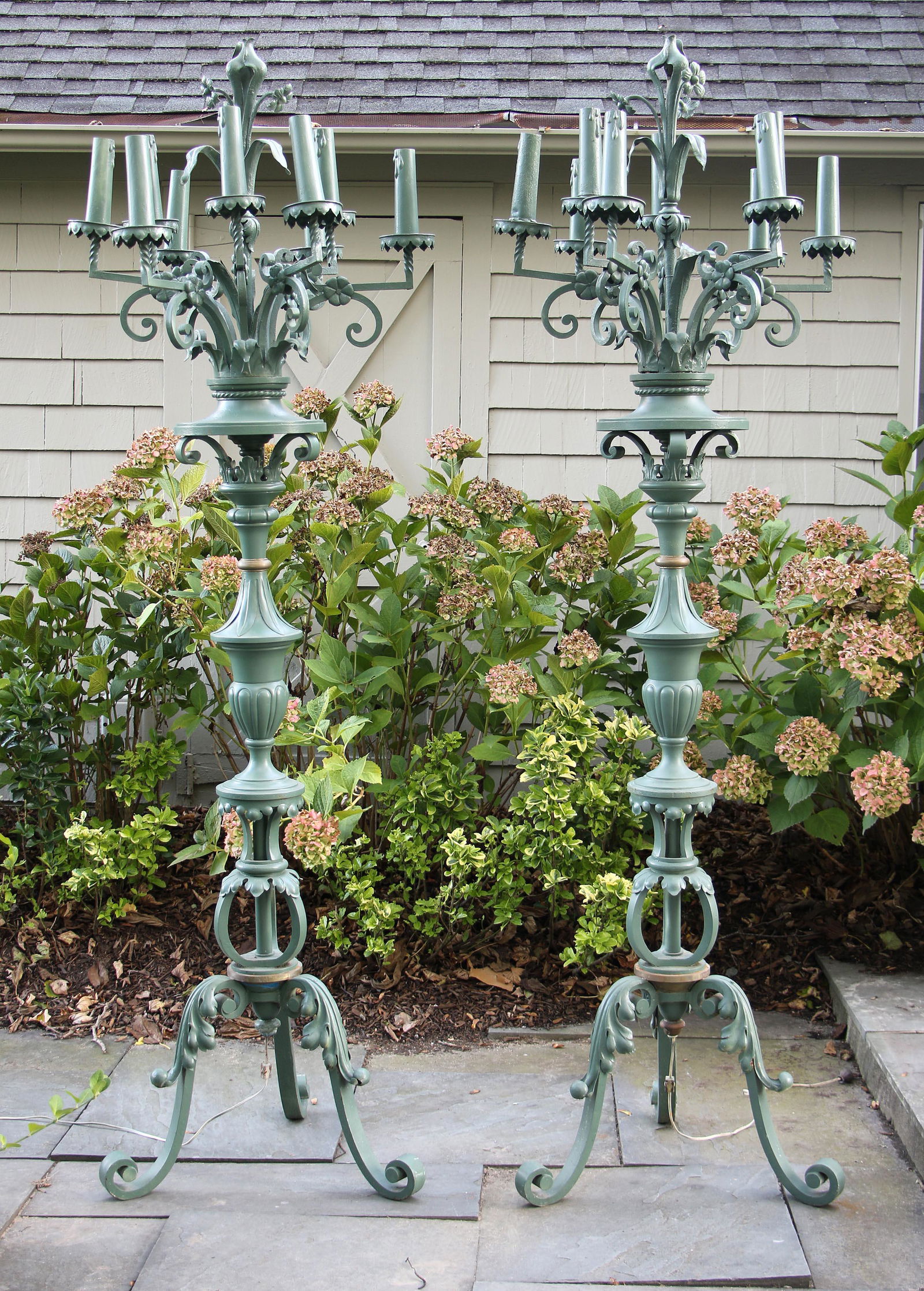 Pair of wrought iron nine light floor lamps (1 of 6)