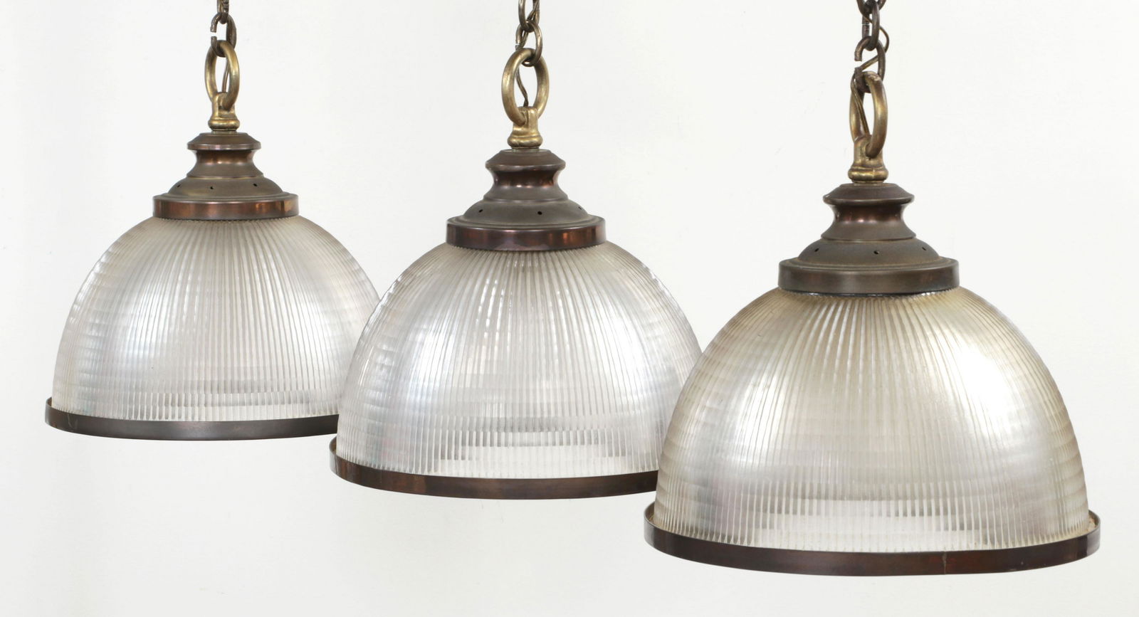 Set of (3) glass industrial-style hanging lights (1 of 6)