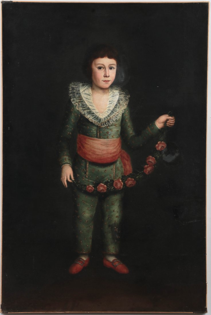 Portrait of a child, ( 18th century): Portrait of a child, (British School, 18th century), oil on canvas, unsigned, unframed. Glue relined, restorations, craquelure. Canvas 48''h, 32''w