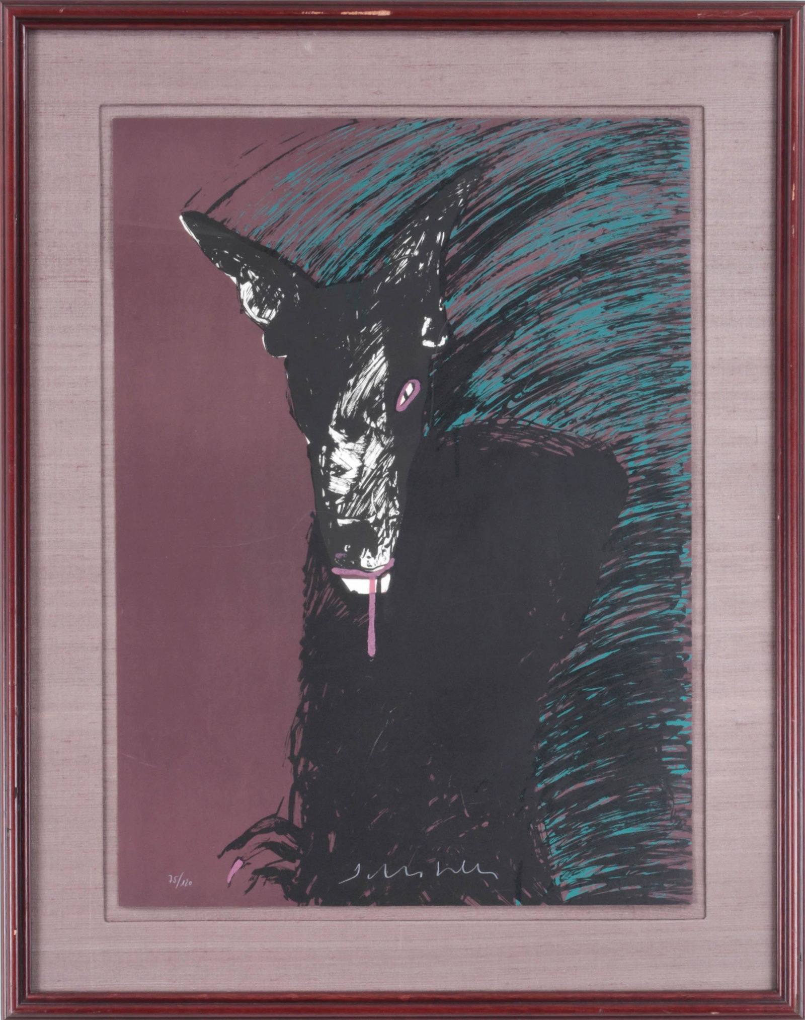 FRITZ SCHOLDER: FRITZ SCHOLDER, (American, 1937-2005), ''Portrait of a Werewolf'', lithograph in colors, signed lower middle, numbered ''75/120'' lower left, under glass. Small scratch to glass. Sight 29-3/4''h, 22''