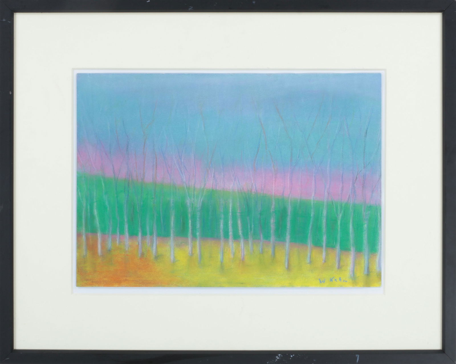 WOLF KAHN: WOLF KAHN (German/American, 1927-2020), ''Bands Behind Trees'', 1982, pastel on paper, signed lower right. Minor rippling, handling creases to edges. Lillian Kornbluth gallery label adhered to verso.