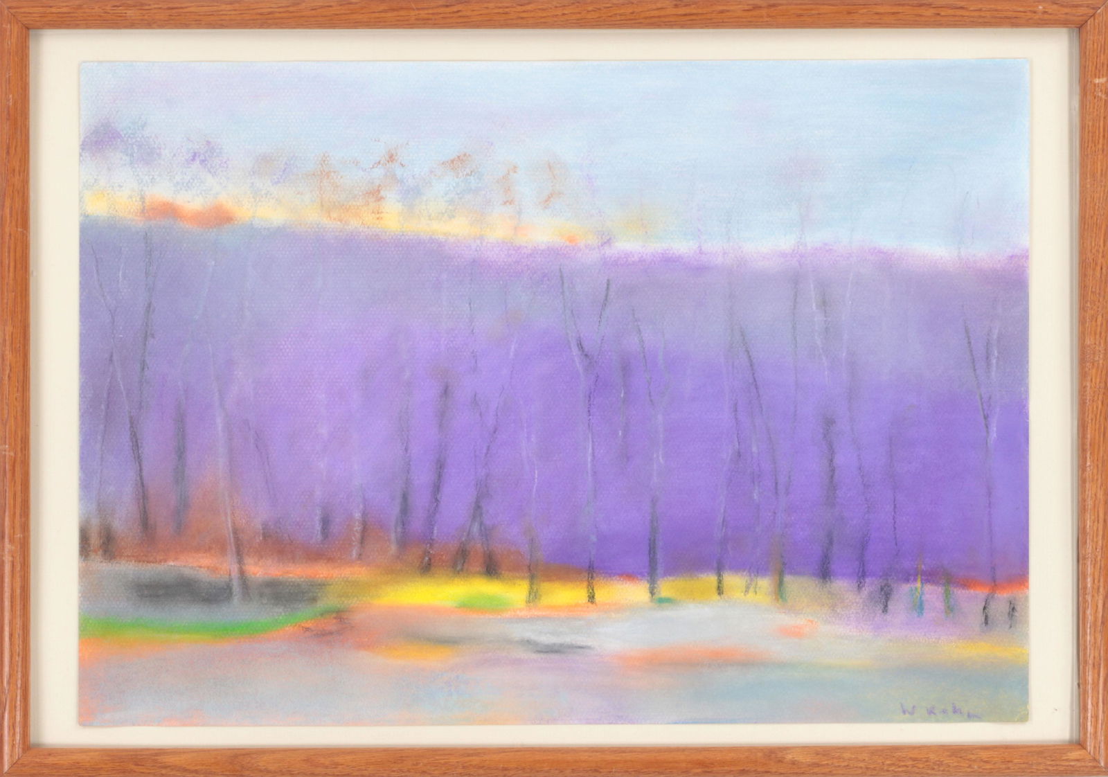 WOLF KAHN: WOLF KAHN (German/American, 1927-2020), ''Shed Behind the Trees'', pastel on paper, signed lower right. Frame needs repair. Paper 13-5/8''h, 19-5/8''w.