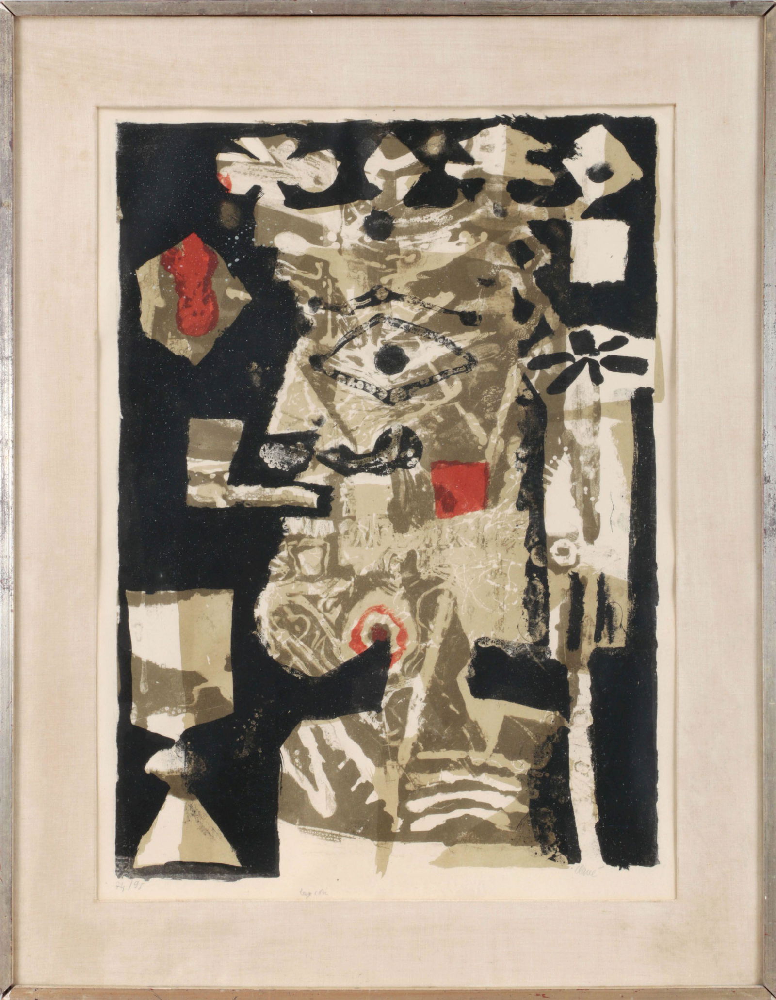 ANTONI CLAVE (Spanish, 1913-2005): ANTONI CLAVE (Spanish, 1913-2005), king with pipe, lithograph in colors, pencil signed lower right, numbered ''74/95'' lower left. Under glass. Toning, rippling. Image 27-3/4''h, 20-1/4''w.