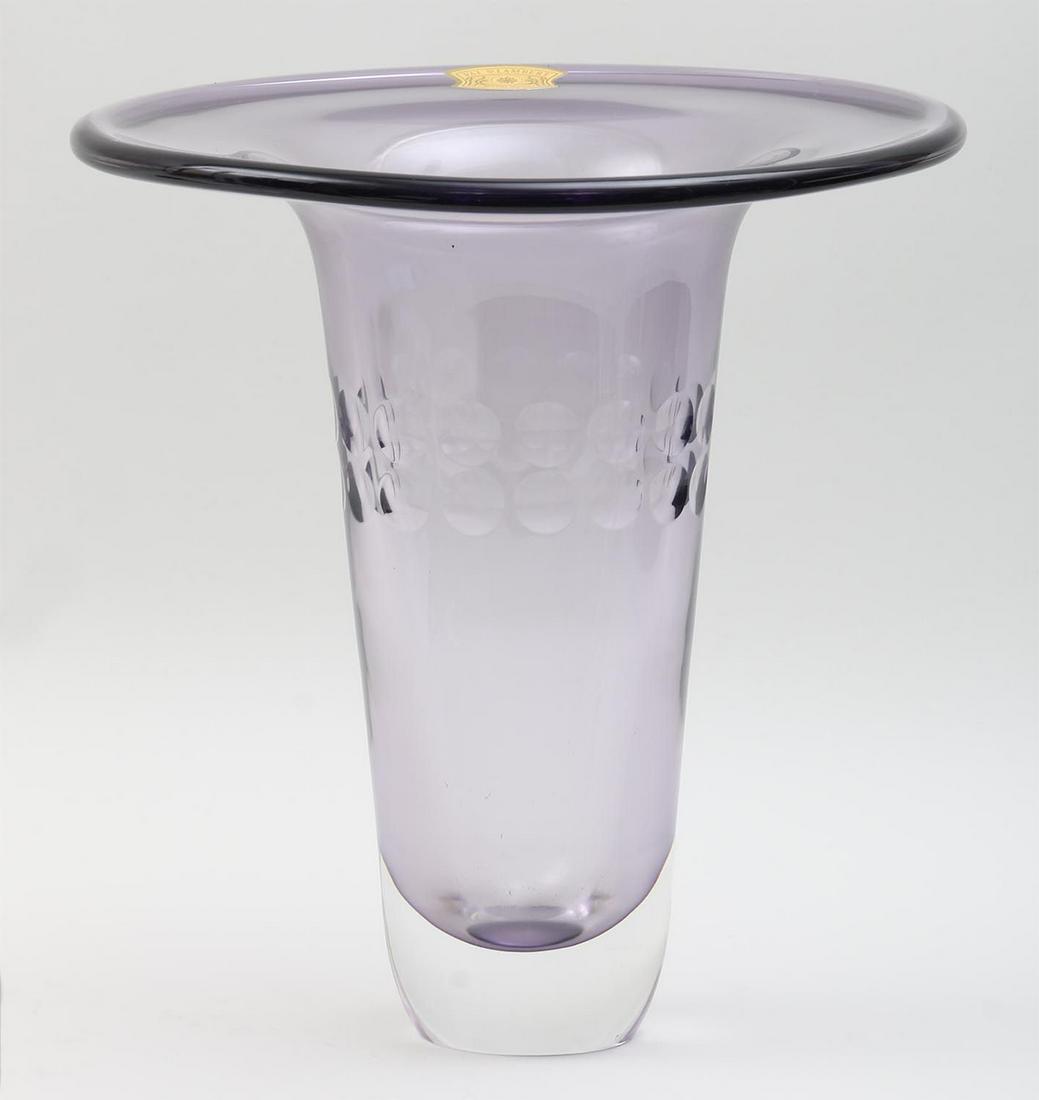 Pierre Dias, Val St. Lambert vase: Pierre Dias, Val St. Lambert vase with flared rim, signed on bottom, paper label to rim. 11''h.
