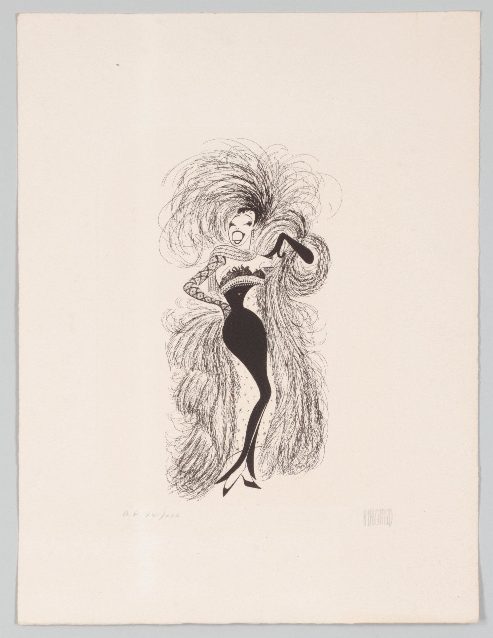 AL HIRSCHFELD (American, 1903-2003): AL HIRSCHFELD (American, 1903-2003), ''Josephine Baker'', 1982, etching on cream wove paper, pencil signed lower right, numbered ''AP XVI/XXX'' lower left, ''ES'' blindstamp lower right corner. Minor 