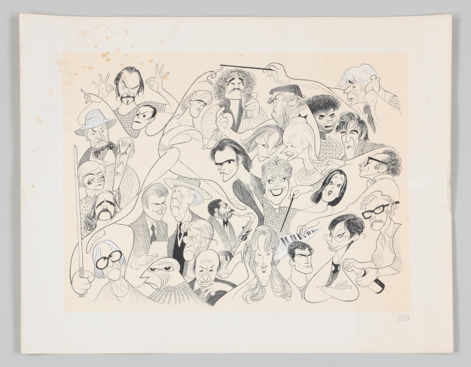 AL HIRSCHFELD (American, 1903-2003): AL HIRSCHFELD (American, 1903-2003), ''Cultural Calendar '83'', 1984, lithograph heightened with white gouache on cream wove paper, pencil signed lower right, numbered ''AP XXVIII/XXXVIII'' lower left