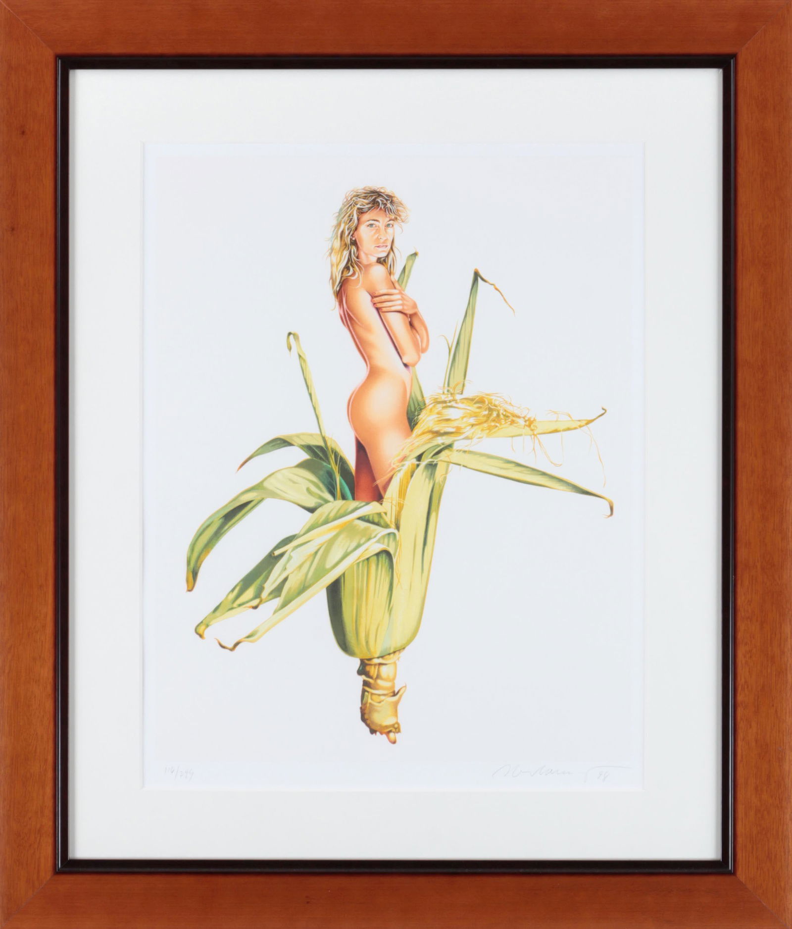 MEL RAMOS (American, 1935-2018): MEL RAMOS (American, 1935-2018), ''Corn Queen'', 1998, lithograph in colors, pencil signed and dated lower right margin, numbered ''116/299'' lower left. Framed, matted and glazed. Image 22-1/2''h, 17
