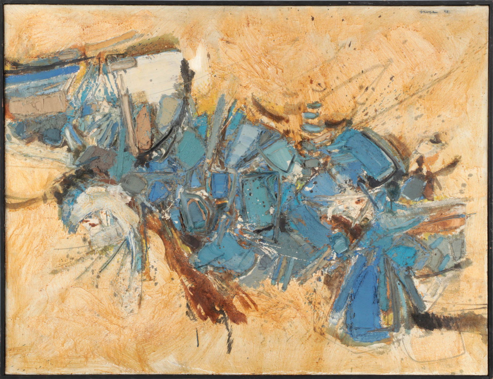JOHN HARRISON LEVEE (American, 1924-2017): JOHN HARRISON LEVEE (American, 1924-2017), ''June I'', 1958, oil on canvas, signed and dated upper right, signed, titled, and dated on canvas verso. Dirt and grime, small puncture lower right, scatter