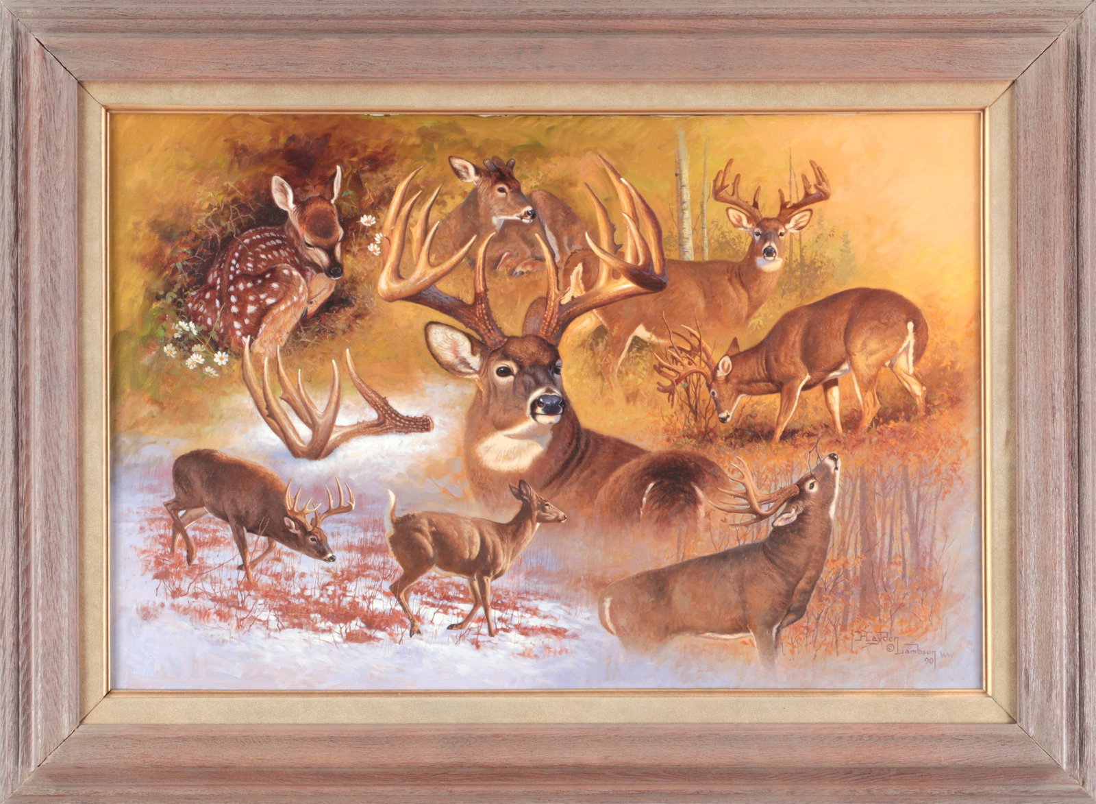 HAYDEN LAMBSON (American, b. 1948): HAYDEN LAMBSON (American, b. 1948), ''Images of a Monarch'', 1990, oil on canvas, signed lower right and dated. Canvas 24''h, 36''w. Catalog note: This is the original painting reproduced for an editi