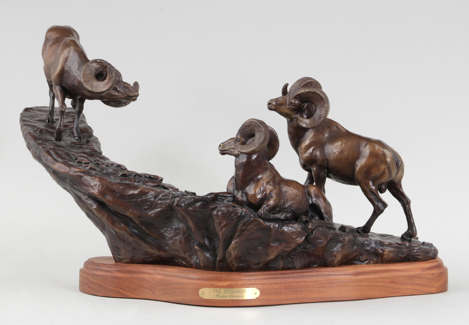 HAYDEN LAMBSON (American, b. 1948): HAYDEN LAMBSON (American, b. 1948), ''The Stranger'', 1986, bronze with brown patina, 5/15, signed, dated, and numbered to reverse. 14-1/2''h, 26''w, 12''d.