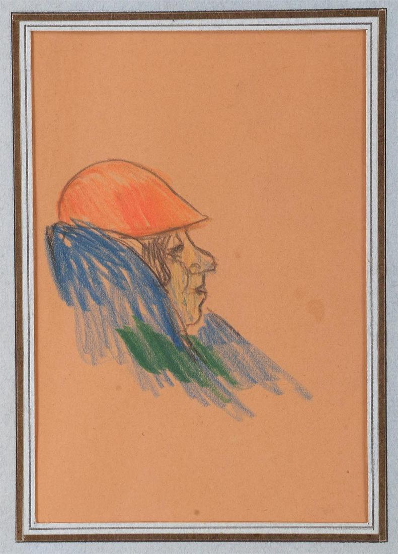 JOSEPH STELLA (Italian-American, 1877-1946): JOSEPH STELLA (Italian-American, 1877-1946), ''Head of a Woman,'' graphite and colored pencil on paper, unsigned, Davis Galleries label adhered to verso. Toning, mat burn, minor staining, slight rippl