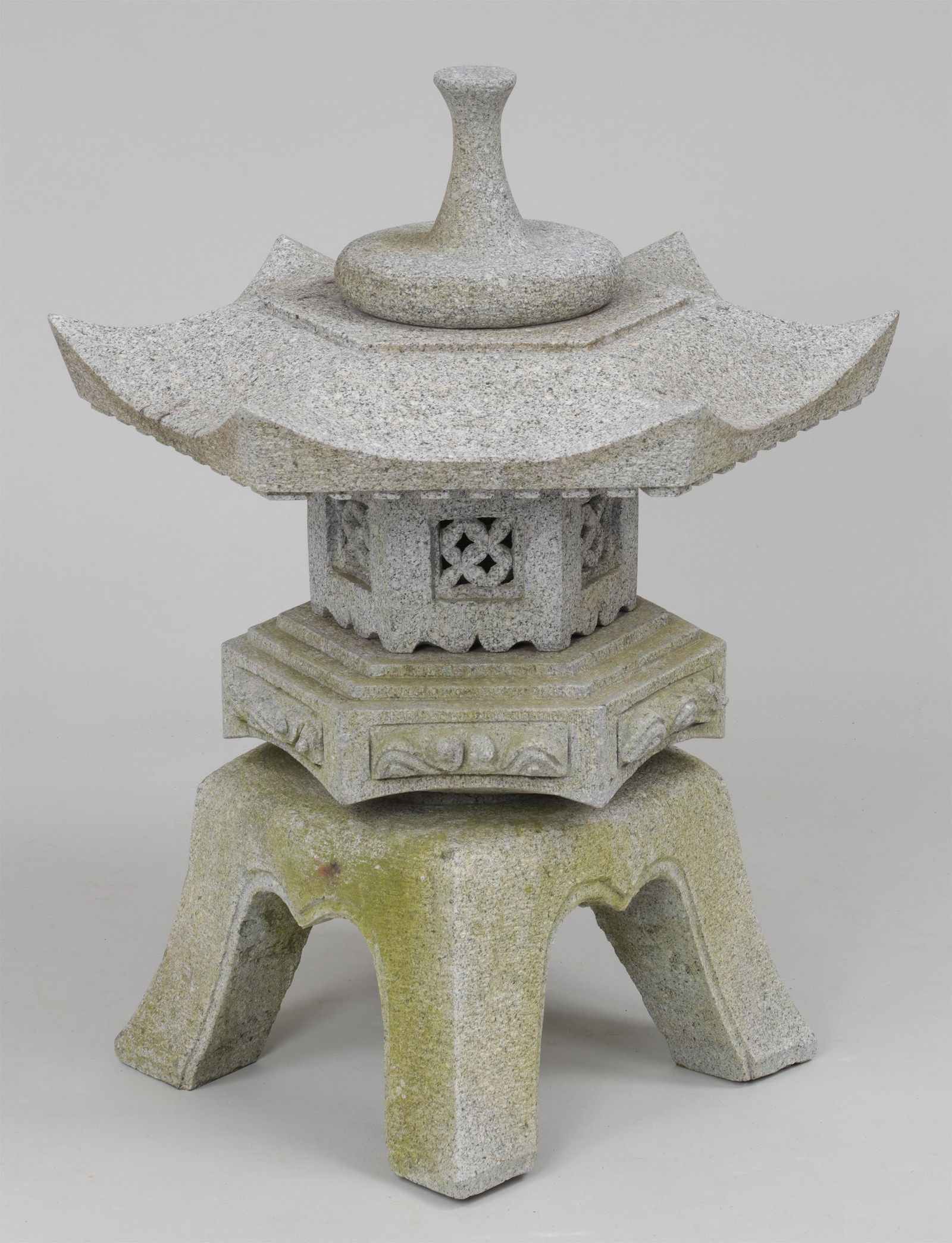 Granite pagoda garden ornament: Granite pagoda garden ornament, five pieces. 28-1/2''h, 24''w, 24''d.