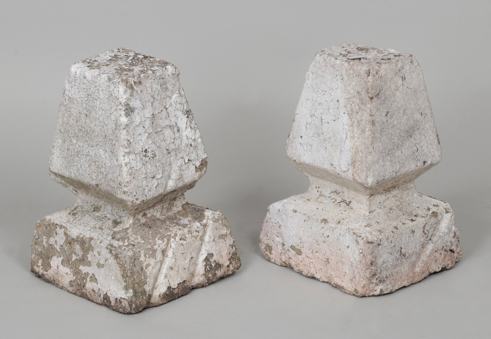 Pair of cast stone garden finials: Pair of cast stone architectural or garden finials, early 20th century. Small loss to one corner. 14-1/4''h.