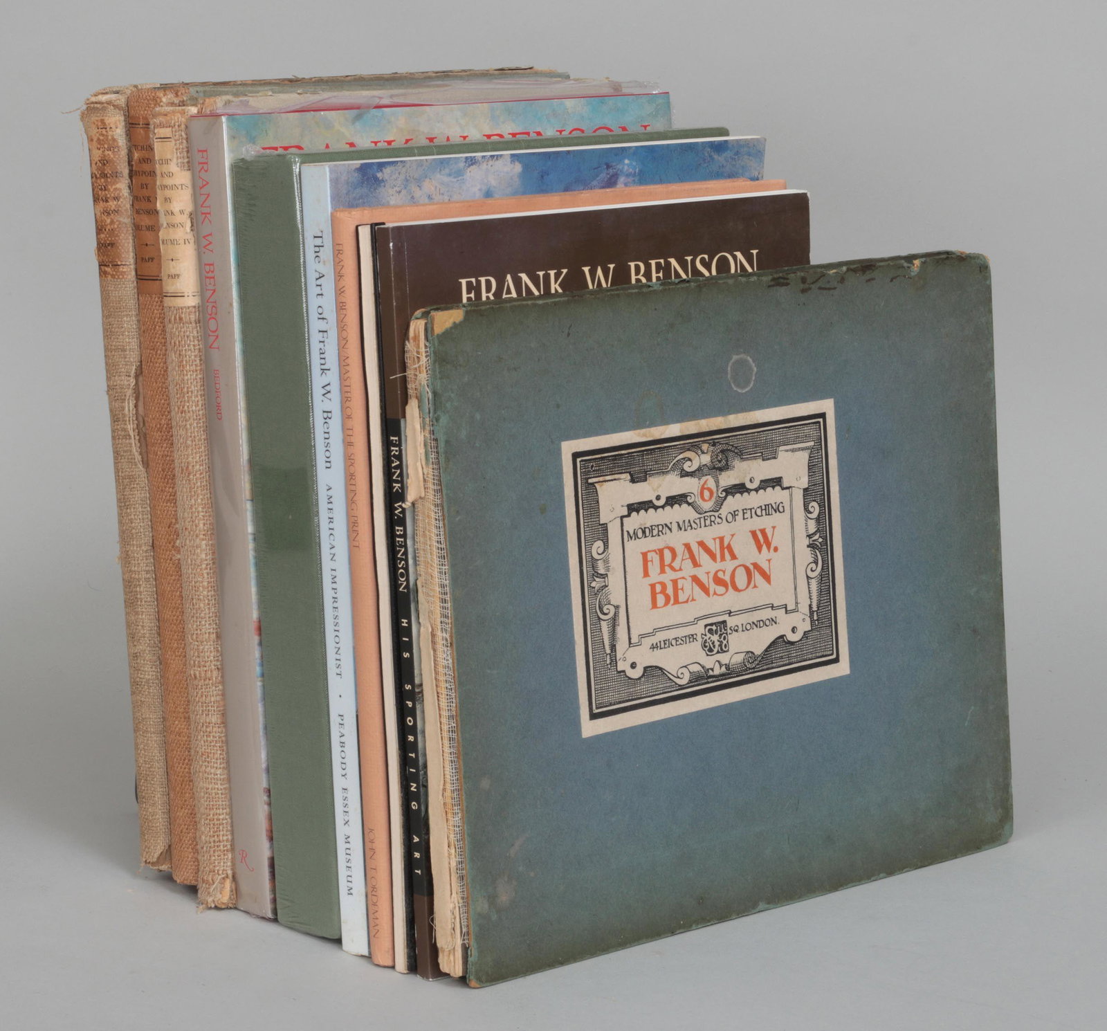 FRANK W. BENSON books and catalogs: Group of ten books and catalogs about FRANK W. BENSON (American, 1862-1951), to include: ''Frank W. Benson's Etchings, Drypoints and Lithographs'', John T. Ordeman, Hickok-Bockus, Summit, NJ, 1984, br