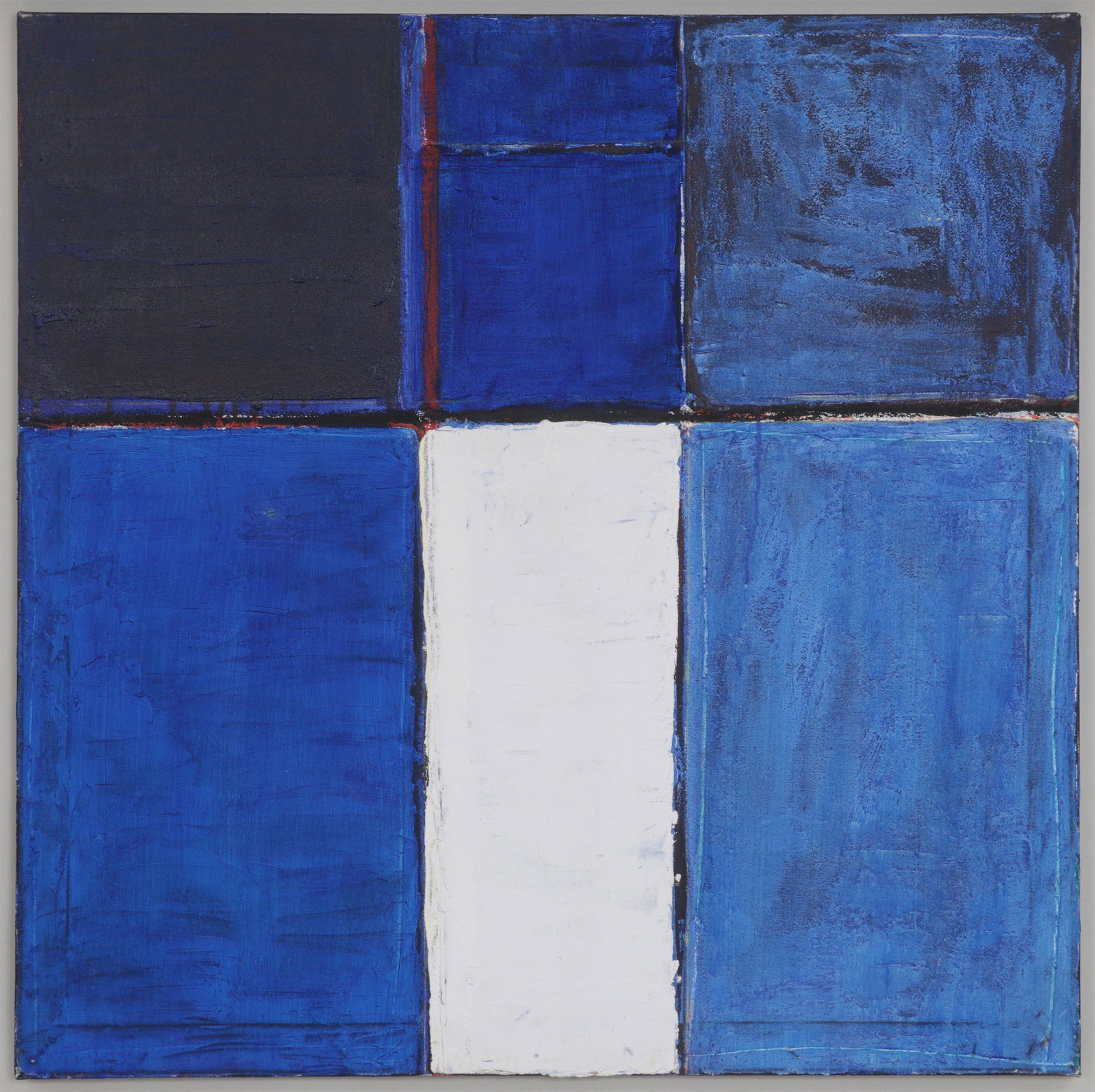 JEAN-MICHEL CORREIA: JEAN-MICHEL CORREIA (French-Canadian, b. 1958), Untitled geometric abstract, 1988, acrylic and pigment on canvas, signed and dated on canvas verso, unframed. Canvas 34-1/4''sq.